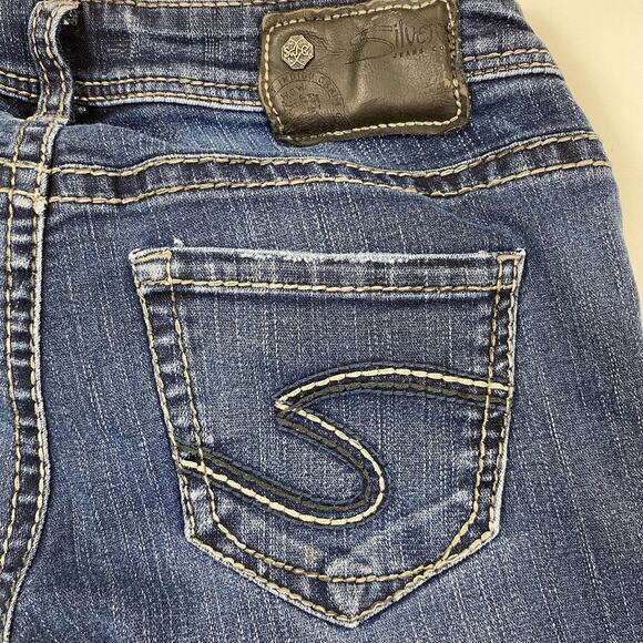 Silver Aiko Capri Jeans Kick Flare Denim Crop Dark Blue 5 Pocket Womens Sz 25 - Picture 6 of 11